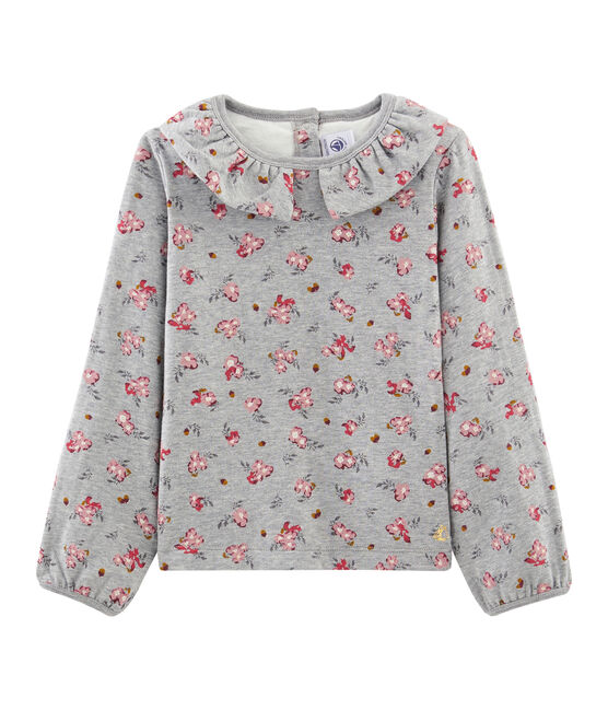 Langärmeliges Kinder-T-Shirt Mädchen grau BELUGA/weiss MULTICO