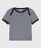 Kurzärmeliges Baby-T-Shirt aus Bio-Baumwolle mit Ringelstreifen blau SMOKING/weiss MARSHMALLOW