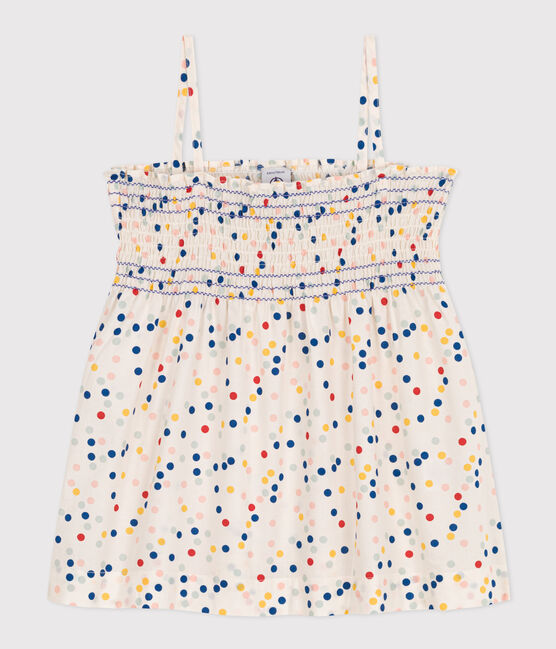 Ärmellose Kinder-Bluse aus Baumwolle mit Punkten für Mädchen weiss MARSHMALLOW/weiss MULTICO
