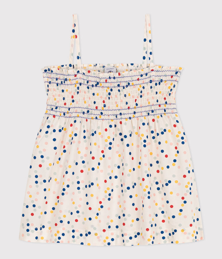 &Auml;rmellose Kinder-Bluse aus Baumwolle mit Punkten f&uuml;r M&auml;dchen weiss/vielfarbig