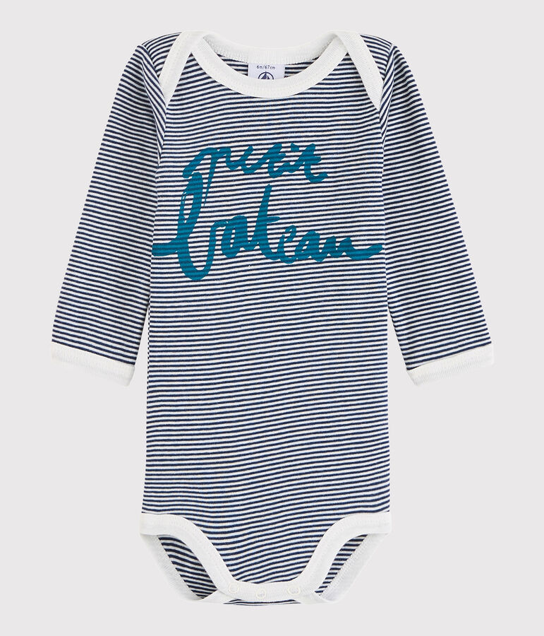 Lang&auml;rmeliger Baby-Body M&auml;dchen/Jungen blau/weiss