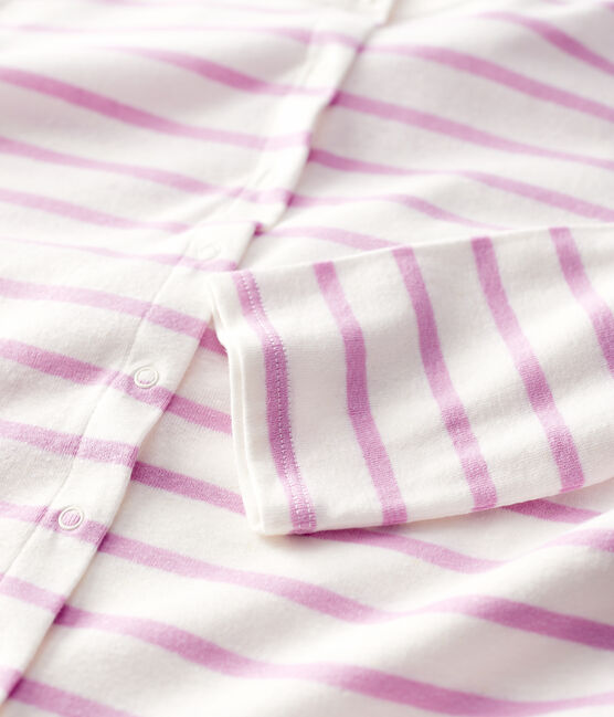 Cardigan aus gestreifter Baumwolle/Leinen Damen weiss MARSHMALLOW/rosa BOHEME