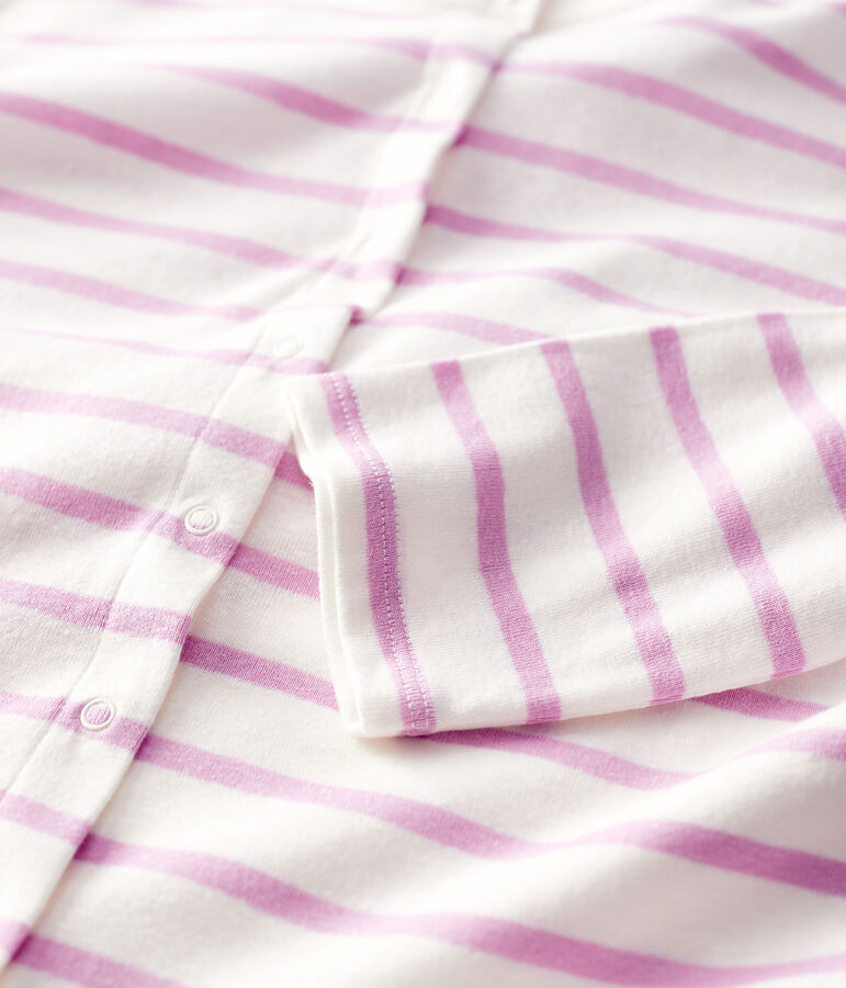 Cardigan aus gestreifter Baumwolle/Leinen Damen weiss MARSHMALLOW/rosa BOHEME