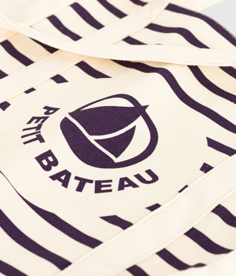 Damen-Tote Bag mit Streifen aus Leinenstoff weiss/blau