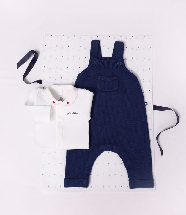 Body aus unifarbener Baumwolle mit besticktem Kragen weiss/rot