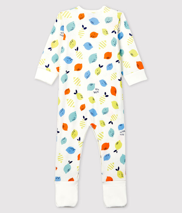 Baby-Strampler aus Bio-Baumwolle mit abnehmbaren F&uuml;&szlig;en weiss/vielfarbig