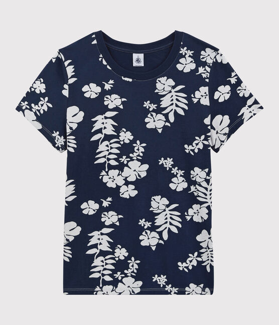 T-Shirt DAS GERADE mit Rundhalsausschnitt aus Bio-Baumwolle für Damen blau MEDIEVAL/weiss MARSHMALLOW