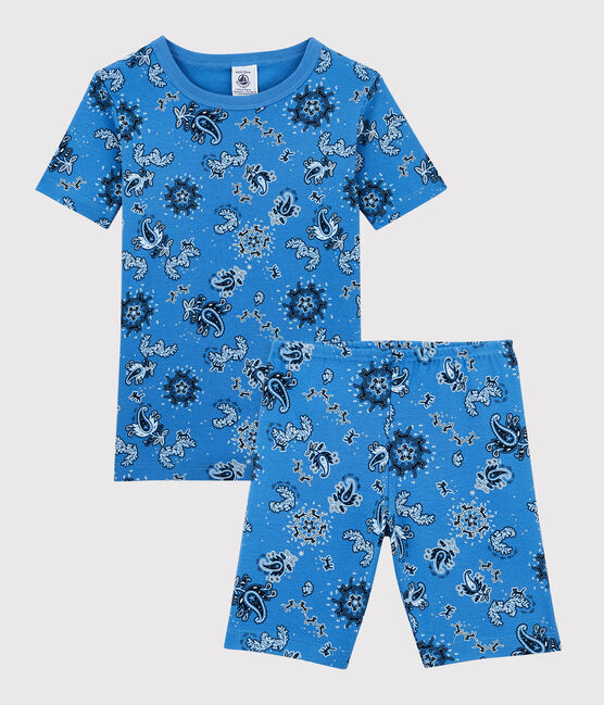 Kinder-Kurzpyjama aus Bio-Baumwolle mit Bandana-Design für Jungen blau BRASIER/weiss MULTICO