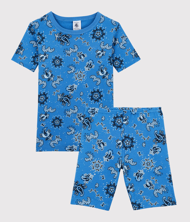 Kinder-Kurzpyjama aus Bio-Baumwolle mit Bandana-Design f&uuml;r Jungen blau BRASIER/weiss MULTICO