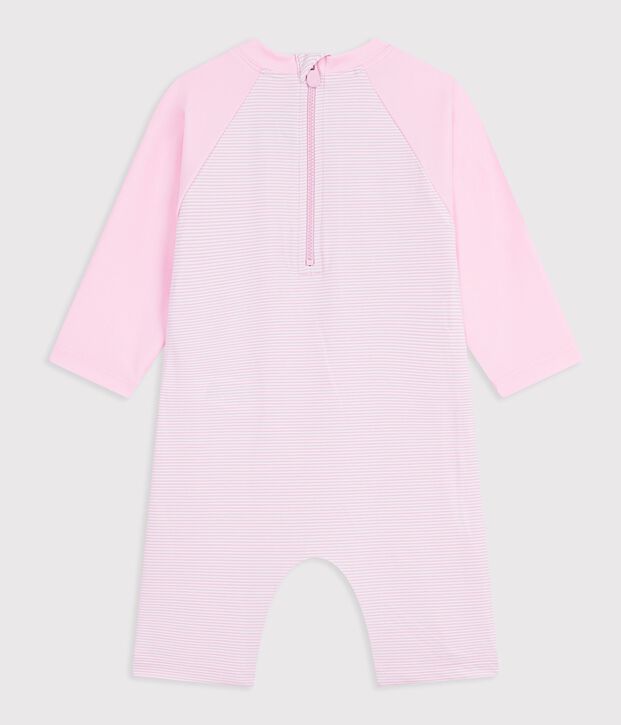 Baby Bade-Overall mit UV-Schutz rosa/weiss