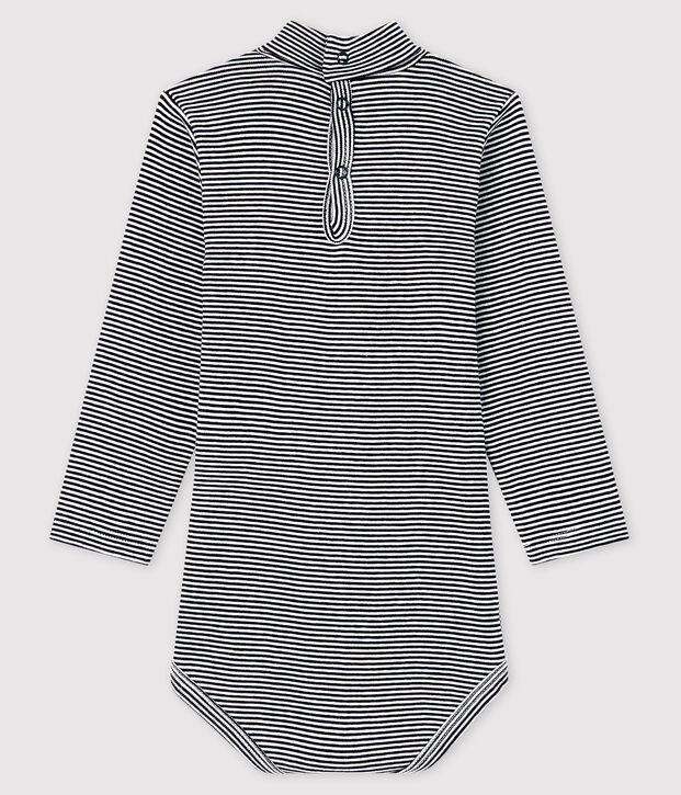 Lang&auml;rmeliger Baby-Body mit Rollkragen blau/weiss