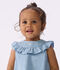 &Auml;rmellose Baby-Bluse aus besticktem Chambray-Baumwollstoff blau