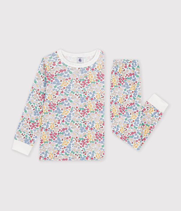 Kinder-Pyjama aus Baumwolle mit Blumenmotiv weiss/vielfarbig