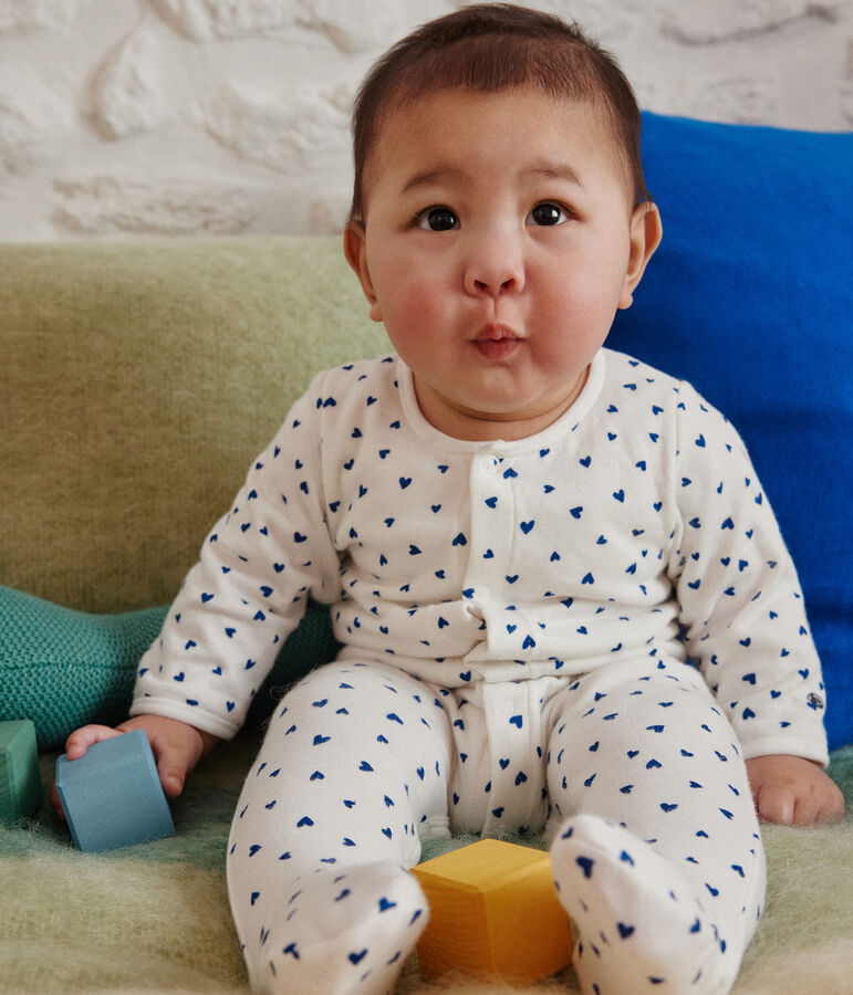 Baby-Bodyjama aus Doppeljersey mit Herzmotiv weiss/blau