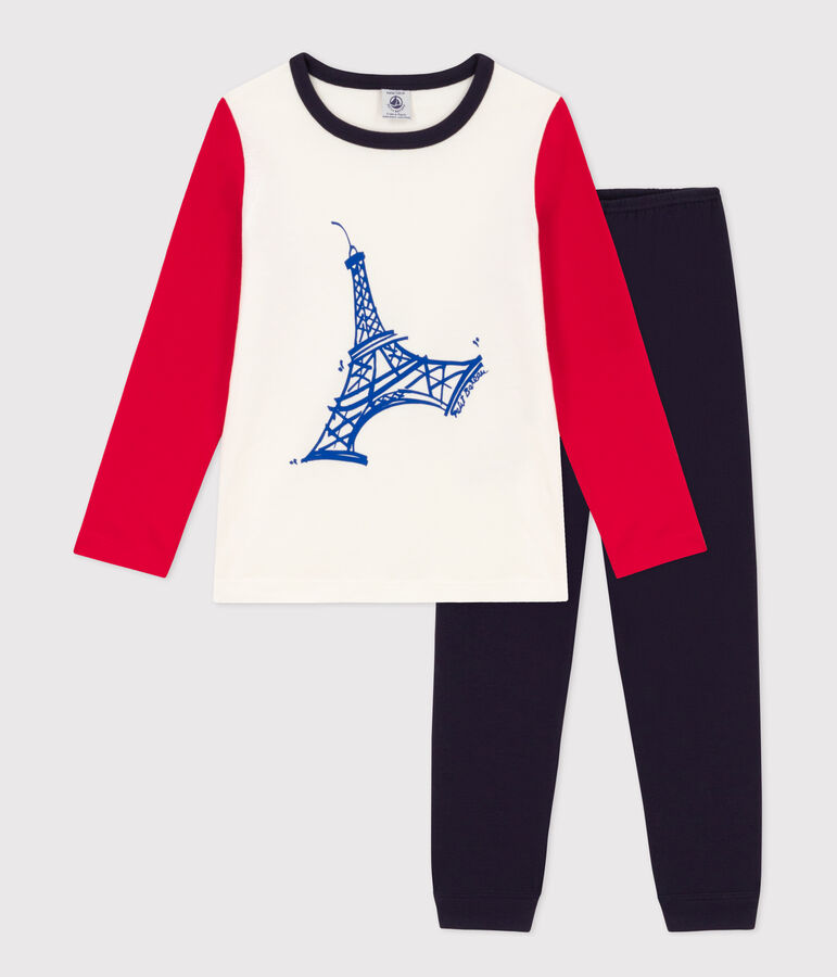 Kinderpyjama Eiffelturm aus Baumwolle blau SMOKING/weiss MULTICO
