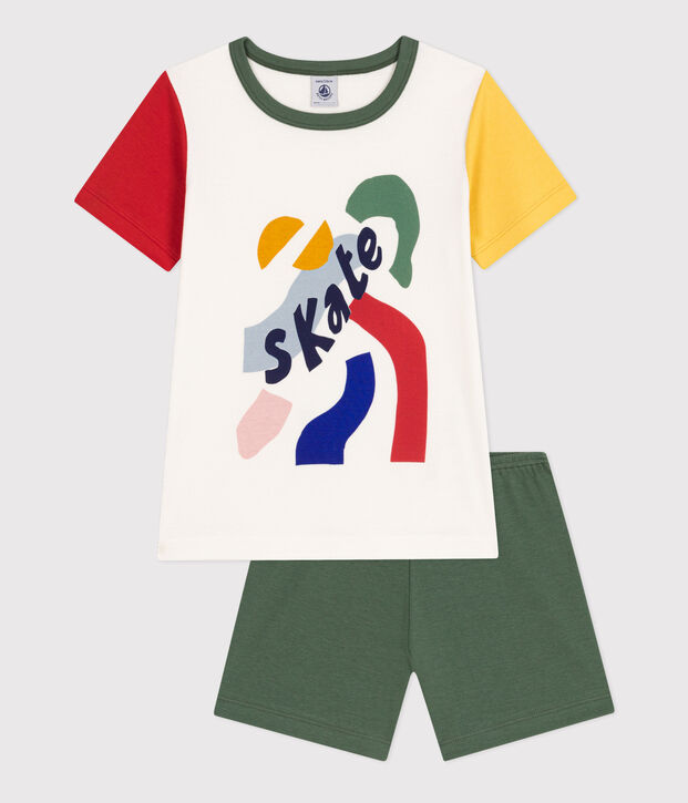 Kurzer, unifarbener Kinderpyjama aus Baumwolle weiss/vielfarbig