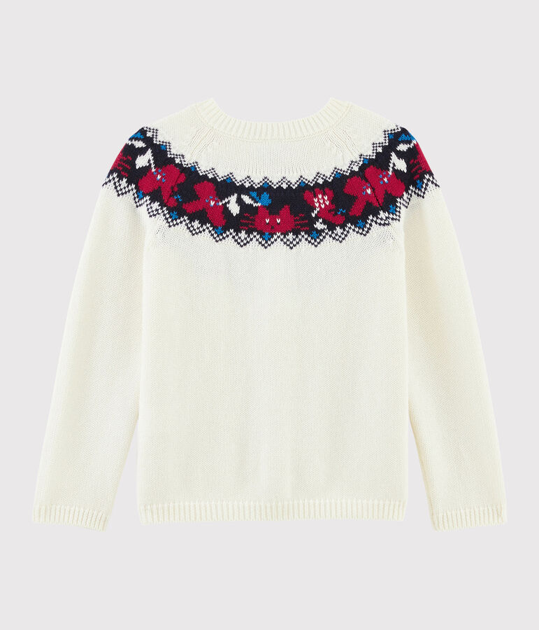 Kinder-Cardigan aus Wolle und Baumwolle f&uuml;r M&auml;dchen weiss MARSHMALLOW/weiss MULTICO