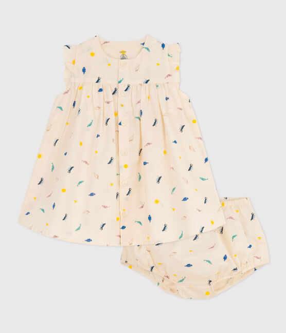 Babykleid und Bloomers aus bedrucktem Popeline weiss AVALANCHE/ MULTICO