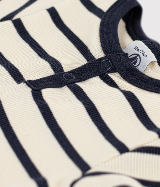 Kurzärmeliger Baby-Body aus Rippstrick mit Streifen weiss AVALANCHE/blau SMOKING