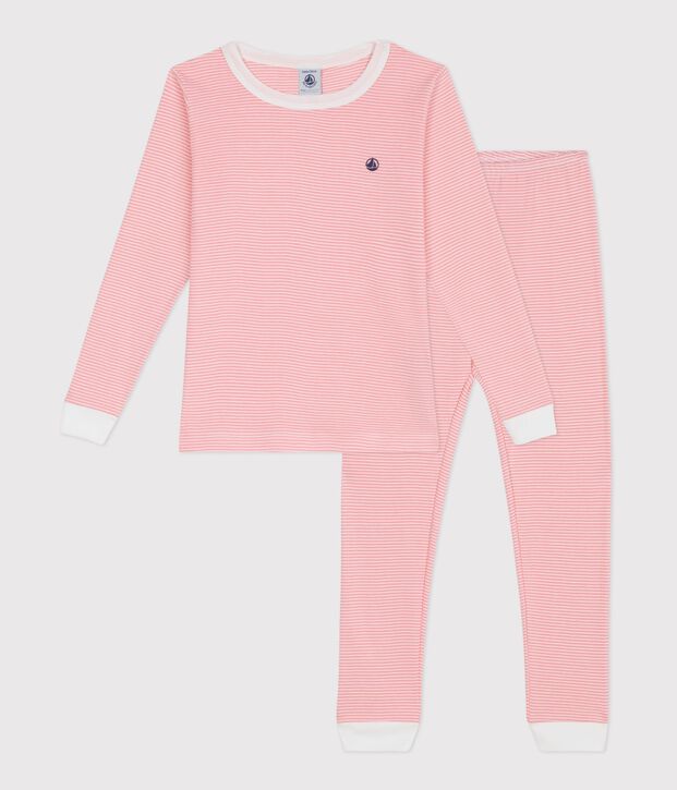 Eng anliegender Kinder-Pyjama aus Baumwolle mit Streifen rosa/weiss