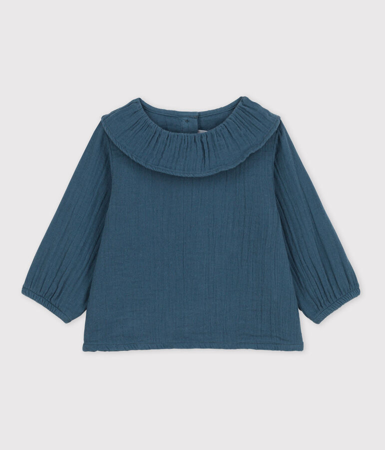 Lang&auml;rmelige Babybluse aus Musselin-Stoff grau