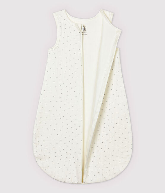 Baby-Schlafsack in Weiß aus Windelstoff aus Bio-Baumwolle mit Sternen-Motiv weiss MARSHMALLOW/grau GRIS