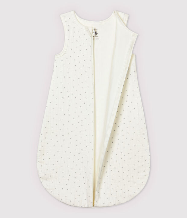 Baby-Schlafsack in Wei&szlig; aus Windelstoff aus Bio-Baumwolle mit Sternen-Motiv weiss/grau