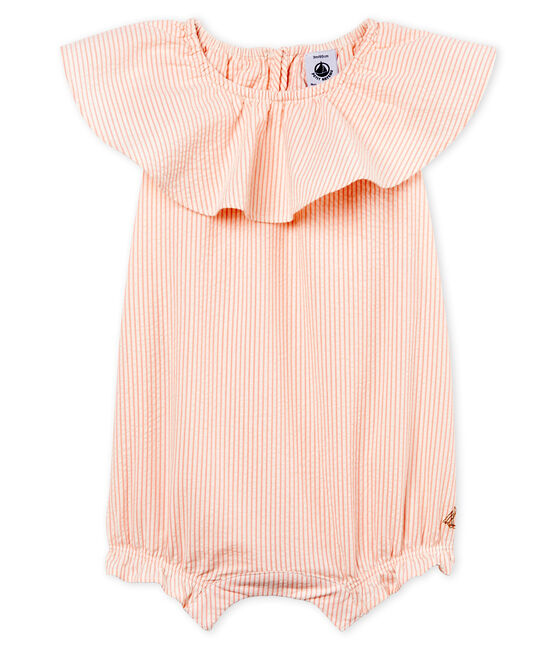 Gestreifter baby-kurzoverall mädchen weiss MARSHMALLOW/rosa ROSAKO