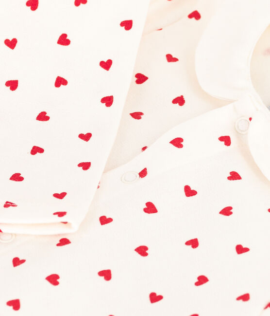 Baby-Langoverall aus Molton, mit kleinen Herzen bedruckt weiss MARSHMALLOW/rot TERKUIT