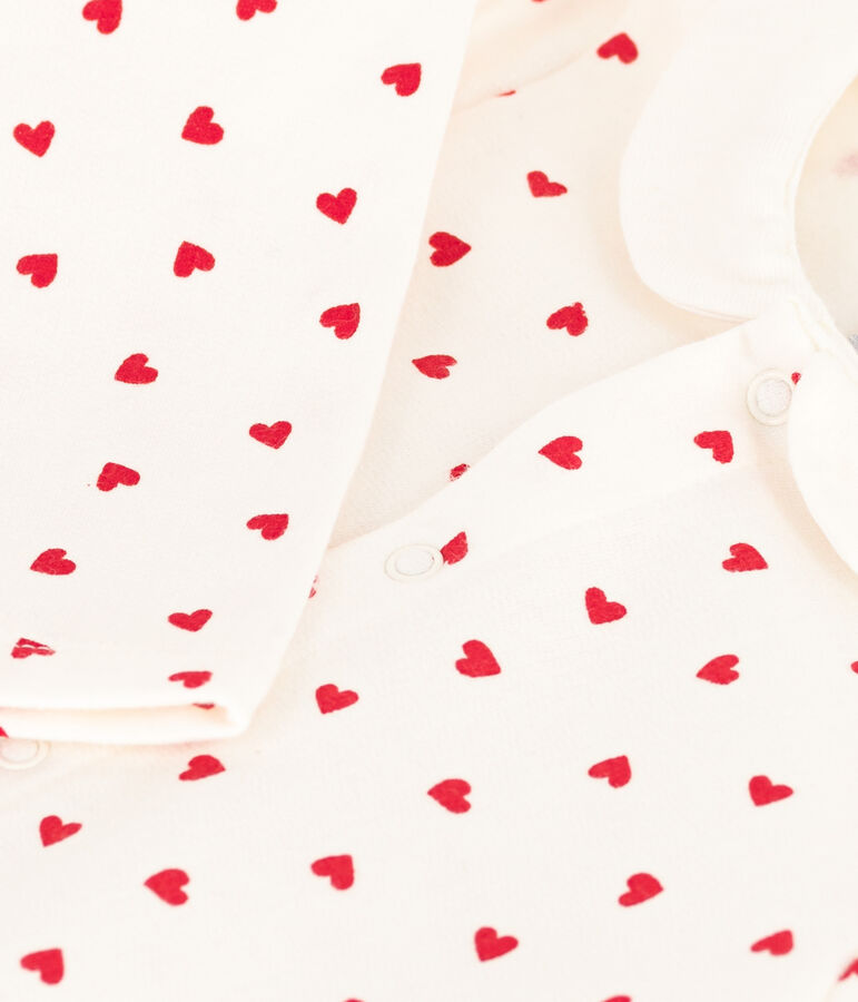 Baby-Langoverall aus Molton, mit kleinen Herzen bedruckt weiss/rot