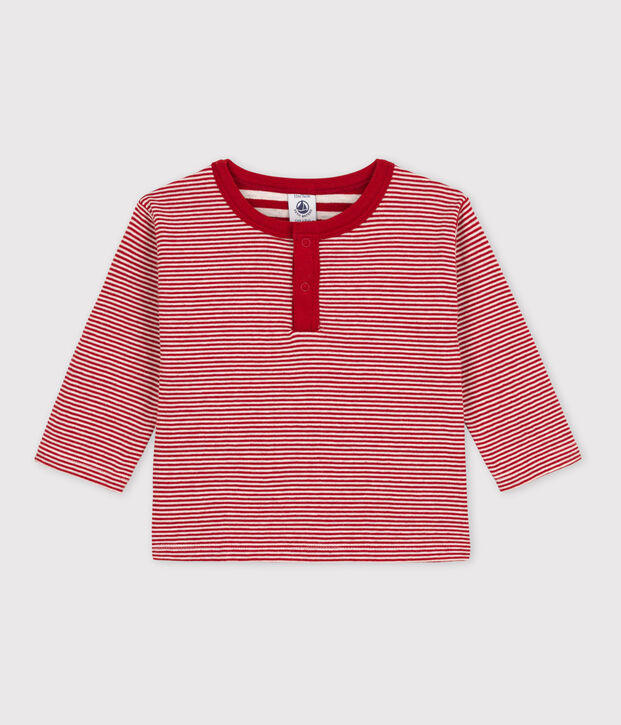 Lang&auml;rmeliges Baby-T-Shirt aus Doppeljersey mit Ringelstreifen rot/beige