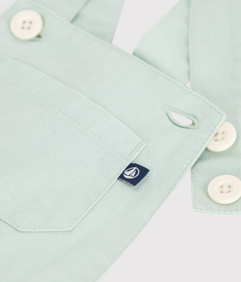 Kurzbeinige Baby-Latzhose aus einfarbiger Baumwolle/Leinen blau