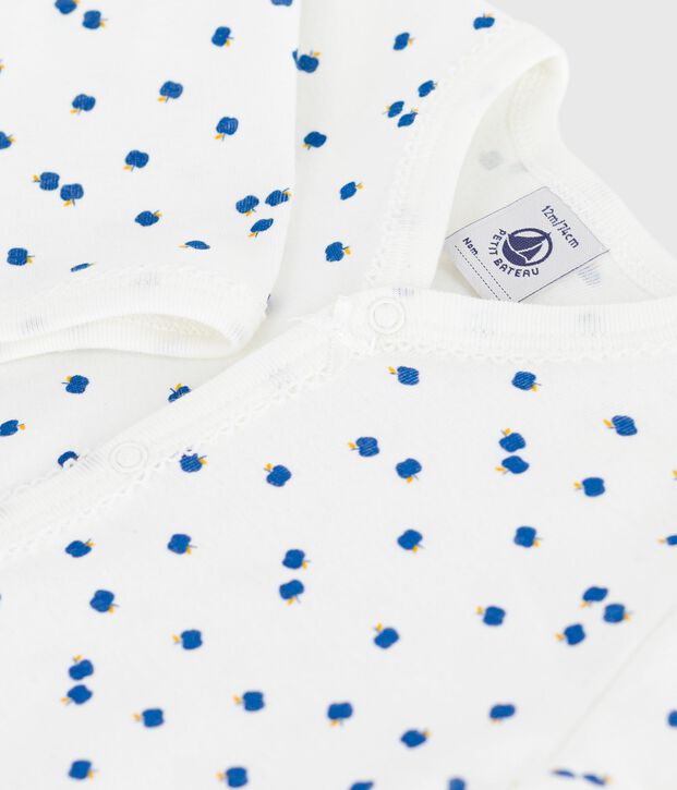 Strampler ohne F&uuml;&szlig;chen aus bedruckter Baumwolle weiss/vielfarbig