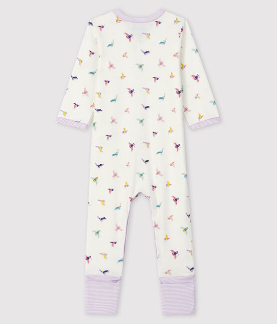 Baby-Strampler mit abnehmbarem Fuß aus Rippstrick für Mädchen weiss MARSHMALLOW/weiss MULTICO