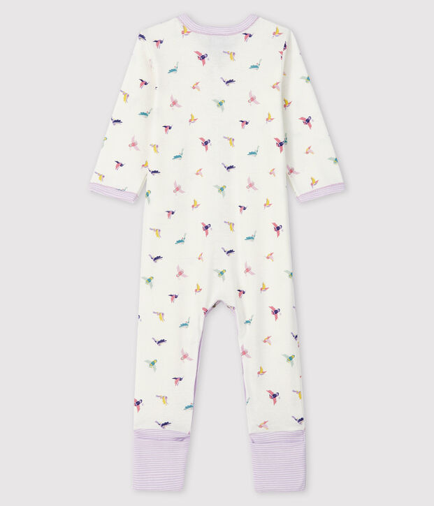 Baby-Strampler mit abnehmbarem Fu&szlig; aus Rippstrick f&uuml;r M&auml;dchen weiss/vielfarbig
