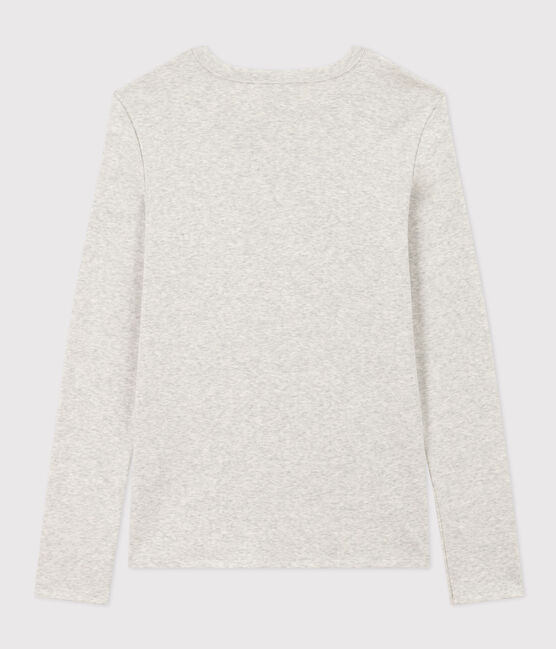 Langärmeliges Damen-T-Shirt L'Iconique aus einfarbigem Rippstrick grau BELUGA CHINE