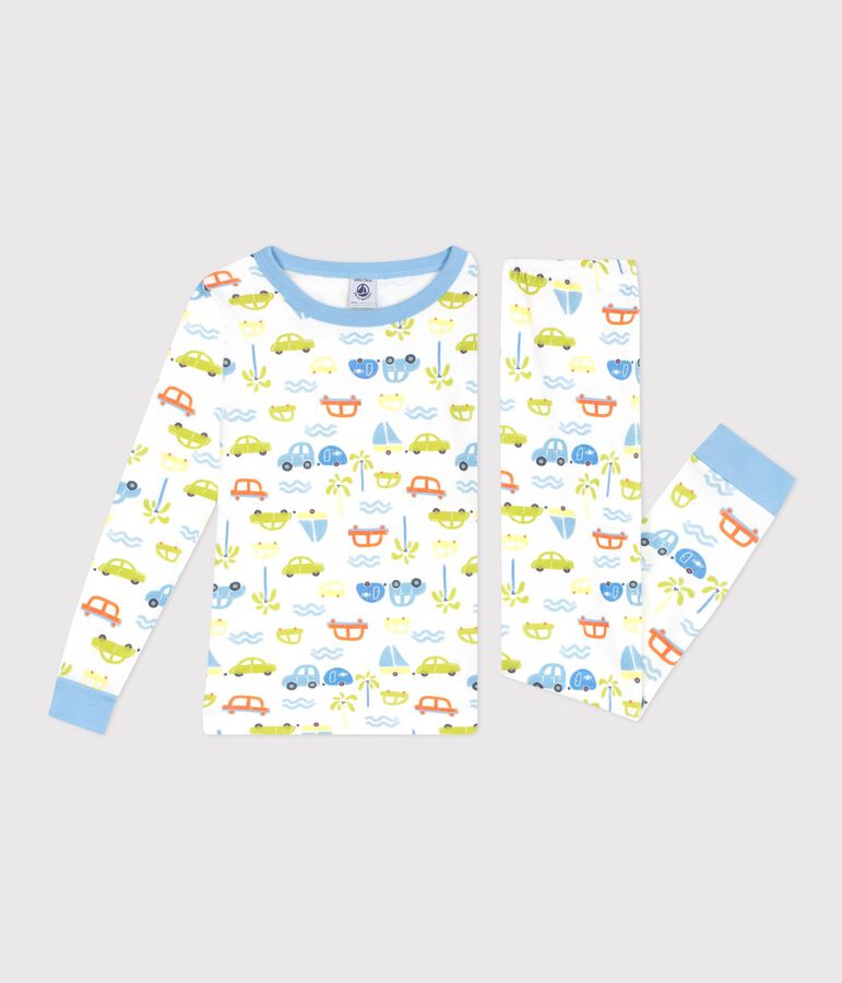 Eng anliegender Kinder-Pyjama aus Baumwolle mit Automotiv weiss MARSHMALLOW/weiss MULTICO