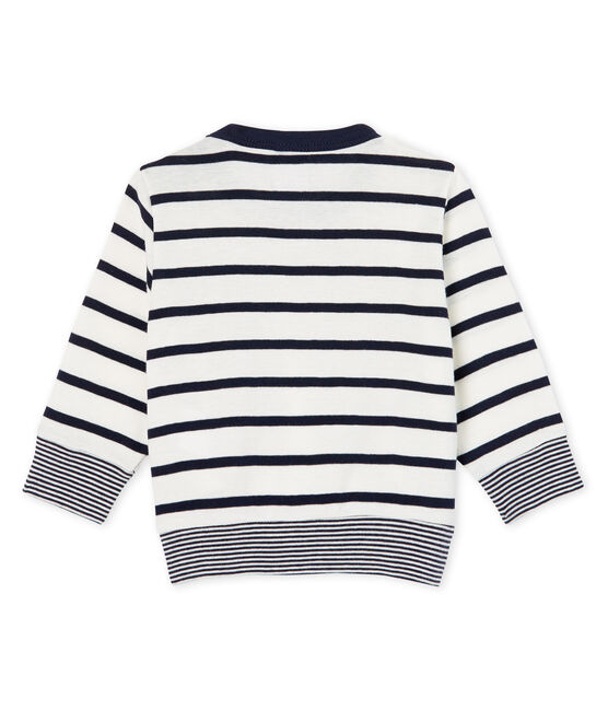 Langärmeliges Baby-T-Shirt mit Streifen für Jungen weiss MARSHMALLOW/blau SMOKING