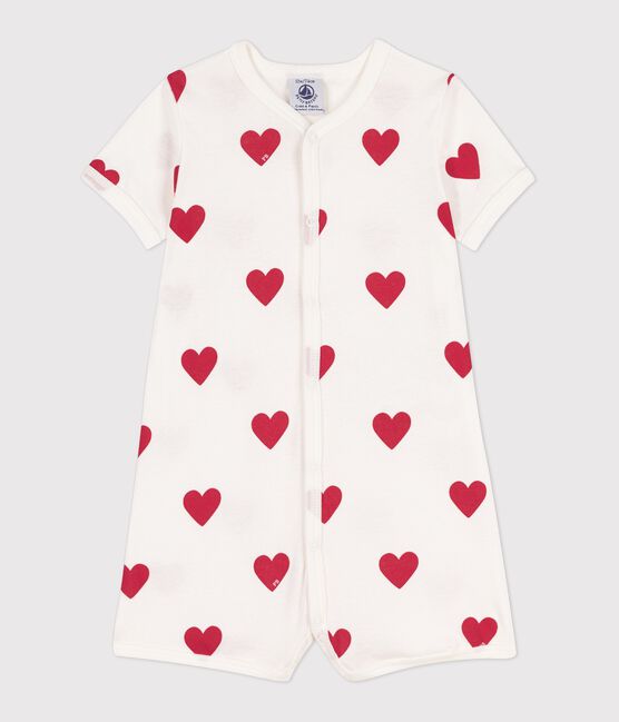 Baby-Kurzoverall aus Baumwolle mit Herzen weiss MARSHMALLOW/rot TERKUIT
