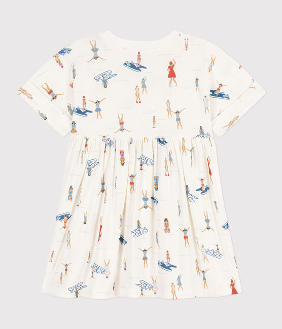 Kurzärmeliges Kinder-Kleid aus Baumwolle für Mädchen weiss MARSHMALLOW/weiss MULTICO