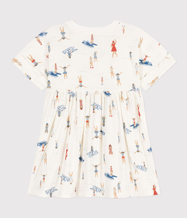 Kurz&auml;rmeliges Kinder-Kleid aus Baumwolle f&uuml;r M&auml;dchen weiss/vielfarbig