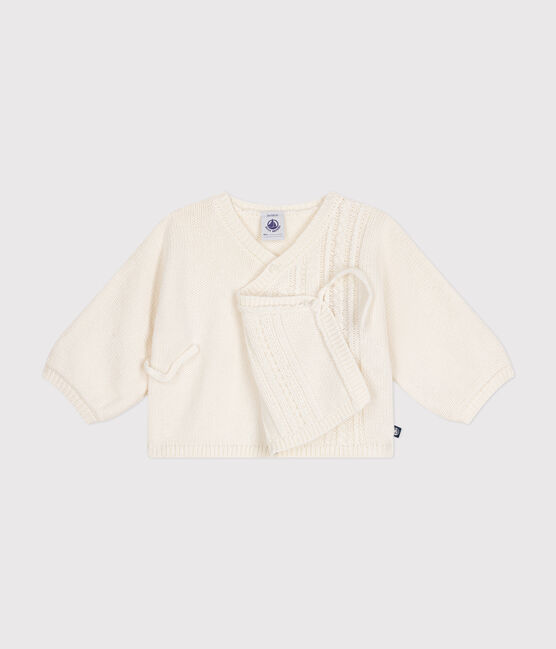 Baby-Cardigan aus Wolle und Baumwolle weiss MARSHMALLOW