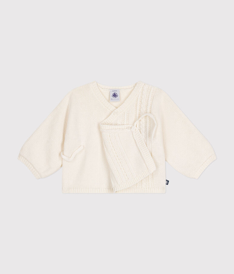 Baby-Cardigan aus Wolle und Baumwolle weiss