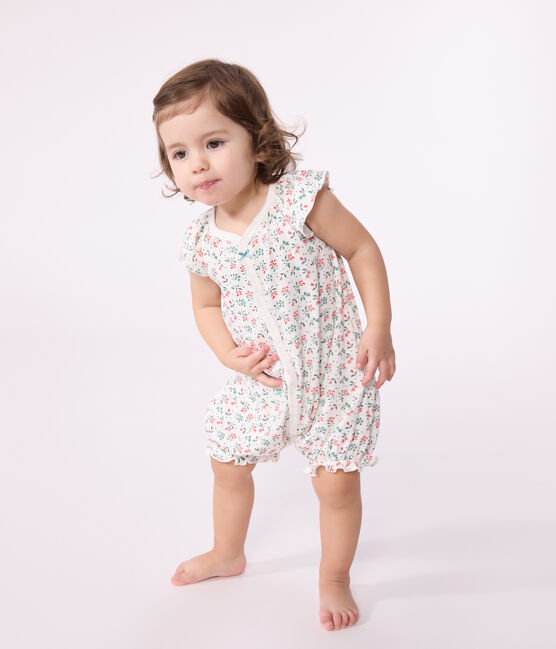 Baby-Kurzoverall aus Baumwolle mit Blumenmotiv weiss MARSHMALLOW/weiss MULTICO