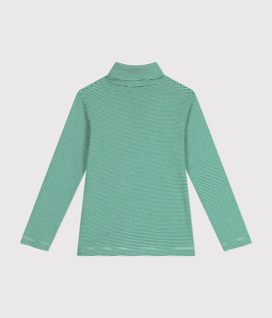 Kinder-Rollkragenshirt aus Baumwolle für Mädchen und Jungen grün JARDIN/ MARSHMALLOW