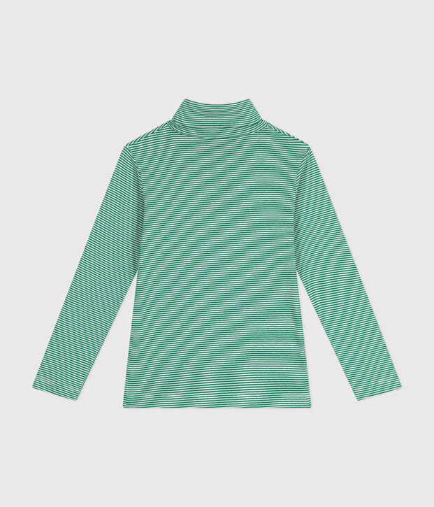 Kinder-Rollkragenshirt aus Baumwolle f&uuml;r M&auml;dchen und Jungen gr&uuml;n/weiss