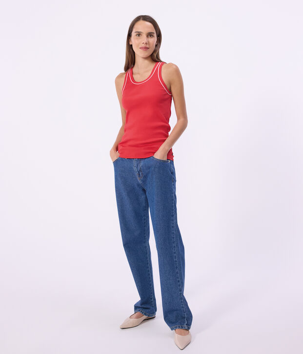 Damen-Tanktop aus einfarbiger Baumwolle rot
