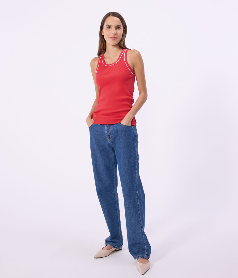 Damen-Tanktop aus einfarbiger Baumwolle rot