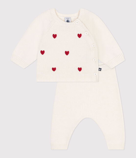 2-teiliges Baby-Strickset mit gestickten Herzen rot MARSHMALLOW/ POMPEI