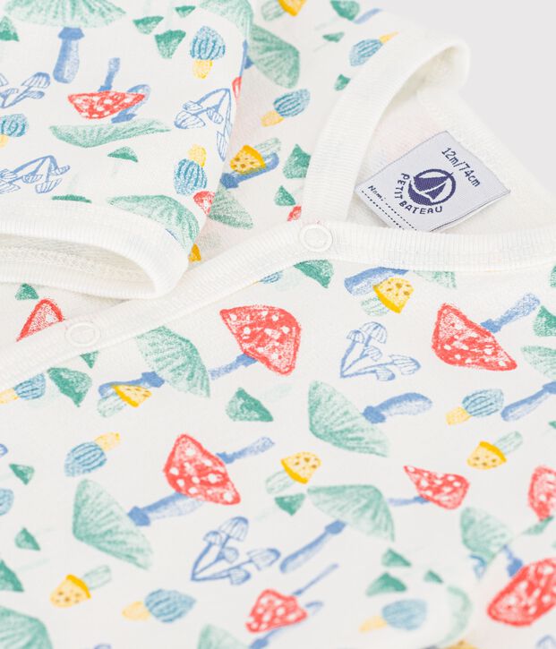 Strampler aus Molton mit Pilzmotiven weiss/vielfarbig